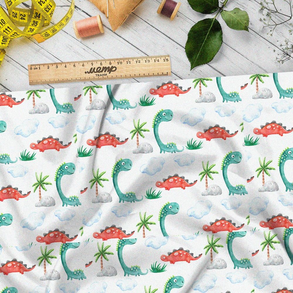 Ткань поплин динозаврики