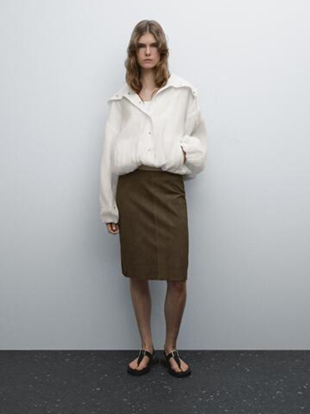 Massimo Dutti Юбка миди из замши, зеленый