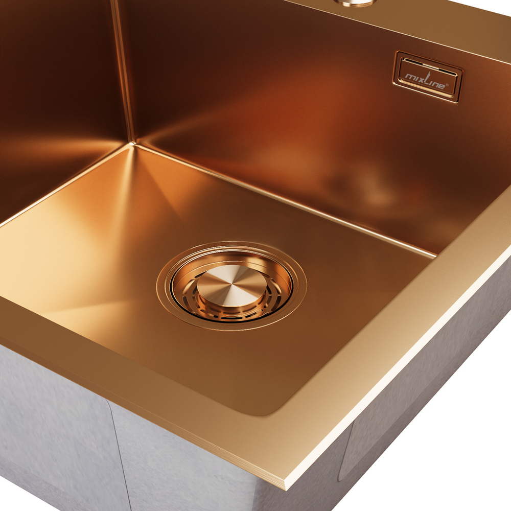 Мойка настол.монтаж 50х50 (3,0) вып 3 1/2  MIXLINE PRO С ФАСКОЙ 20см с сифоном (бронза)