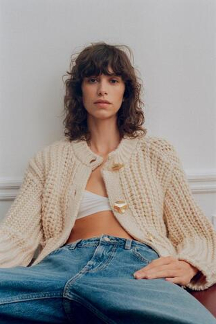 ZARA КАРДИГАН КРУПНОЙ ВЯЗКИ, ЭКРЮ
