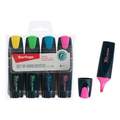 Набор маркеров текстовыделителей 4цв 5.0 Berlingo HL300 , европодвес
