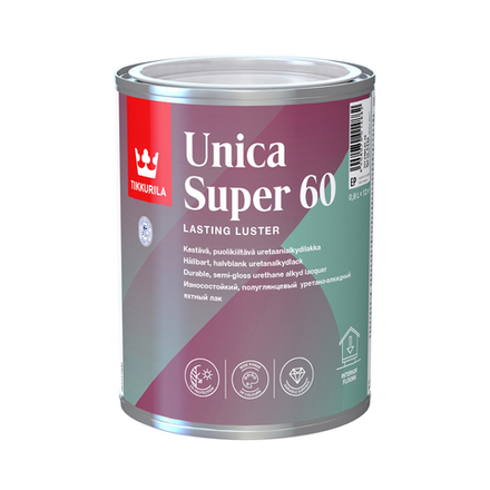 Лак уретано-алкидный полуглянцевый Unica Super 60 (Уника Супер 60) TIKKURILA 0,9 л (база EP)