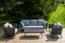 "Багамы" лаунж-зона 5-местная плетеная из роупа (веревки), каркас алюминиевый темно-серый, роуп серый