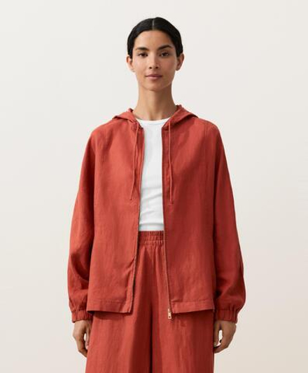 Oysho Куртка с капюшоном в полоску из 100% льна, красноватый