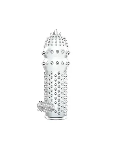 Прозрачная насадка на пенис с шипами и стимулятором клитора