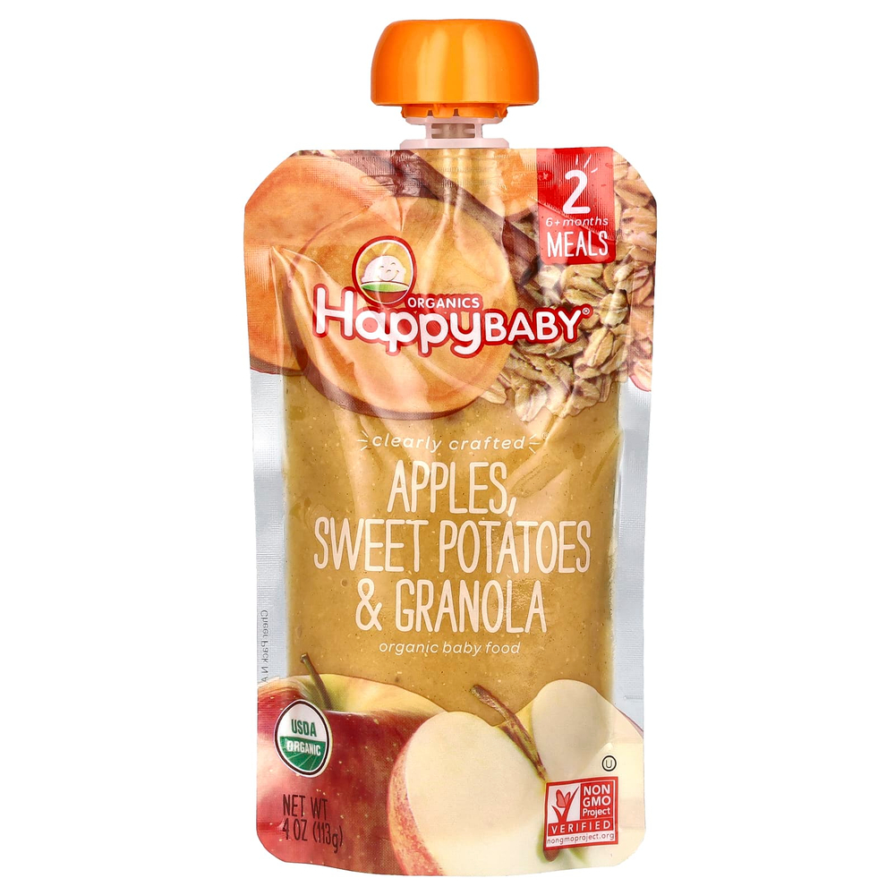 Happy Family Organics, Happy Baby®, органическое детское питание, для детей от 6 месяцев, яблоки, батат и гранола, 113 г (4 унции)