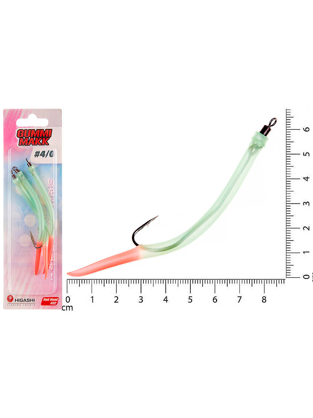 Крючок HIGASHI оснащенный кембриком Gummi Makk #4/0 (set-3pcs) #02 Red Head; 3 шт