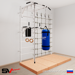 Шведская стенка Sv Sport усиленная 64470 (Турник рукоход/Брусья/Канат/Кольца/Цепь/Мешок 30кг/Мат 2м/Канатный лаз)