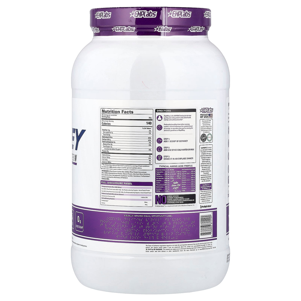 EHPlabs, OxyWhey, сывороточный протеин для ежедневного использования, вкус вкусного шоколада, 925 г (2,04 фунта)