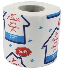Туалетная бумага "ЛИЛИЯ" Soft. 1сл. со втулкой (24 шт.) Целлюлоза