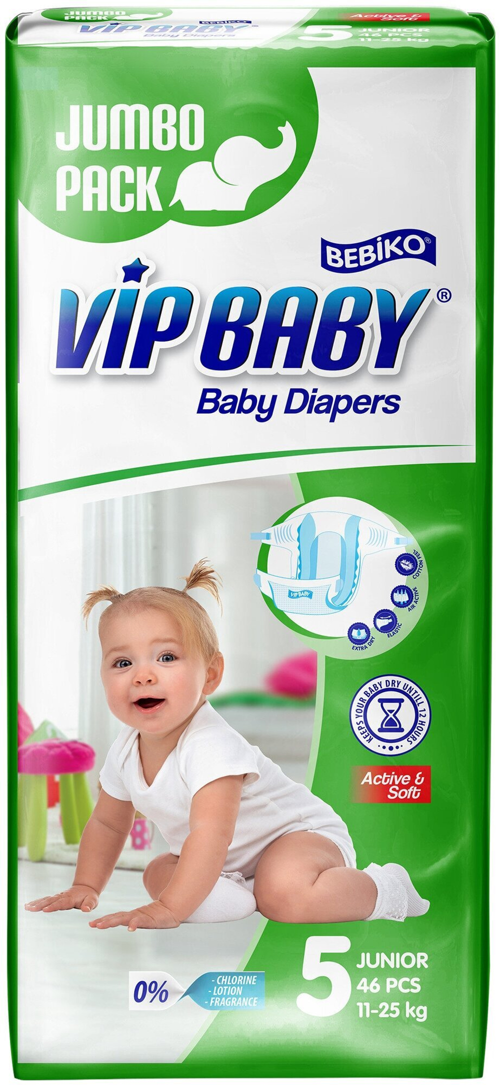 Подгузники "VIP BABY" размер 5/52шт