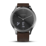 Часы Garmin Vivomove HR Premium, серебряные с темно-коричневым кожаным ремешком (010-01850-24)
