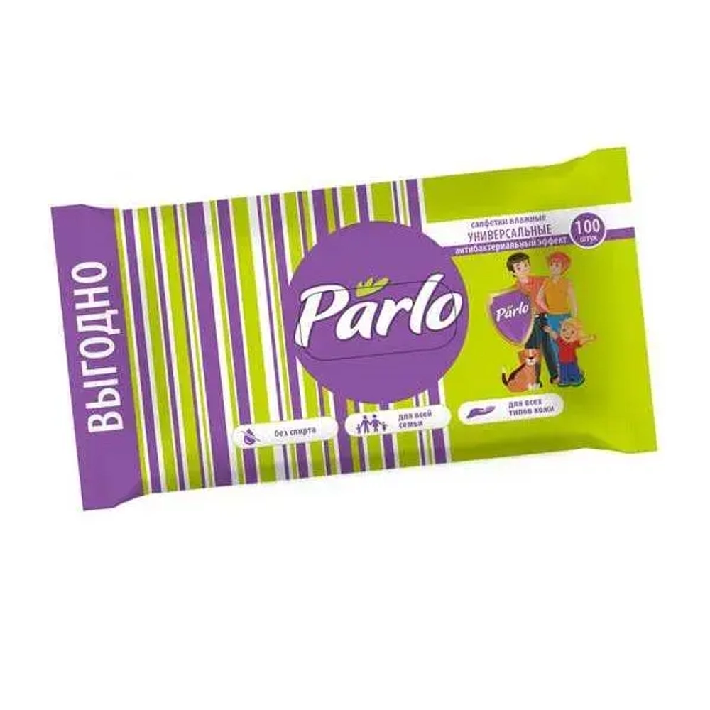 Салфетки влажные универсальные для всей семьи 100 шт антибактериальные PARLO