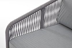 "Канны" диван модульный плетеный из роупа, каркас алюминий белый, роуп светло-серый круглый, ткань светло-серая