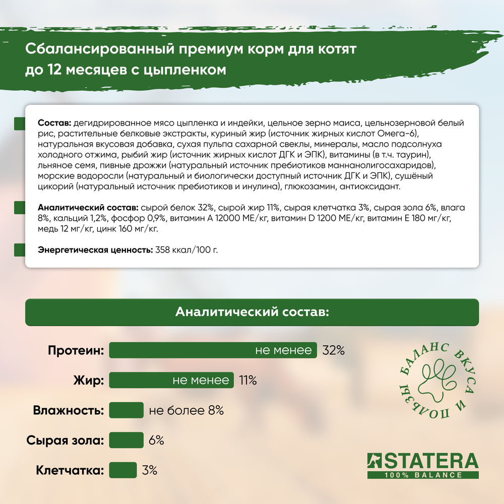 STATERA (Статера) Сухой корм для котят до 12 месяцев с цыпленком