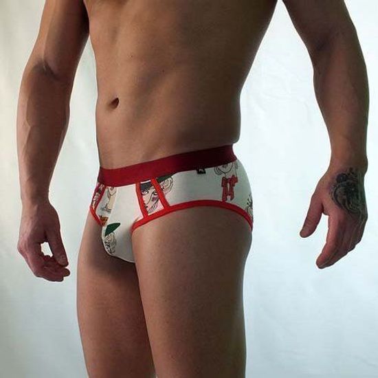 Мужские трусы брифы белые с принтом с красной резинкой Van Baam VB-416-AN016