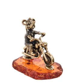 Народные промыслы AM-1847 Фигурка «Мышь байкер» (латунь, янтарь)