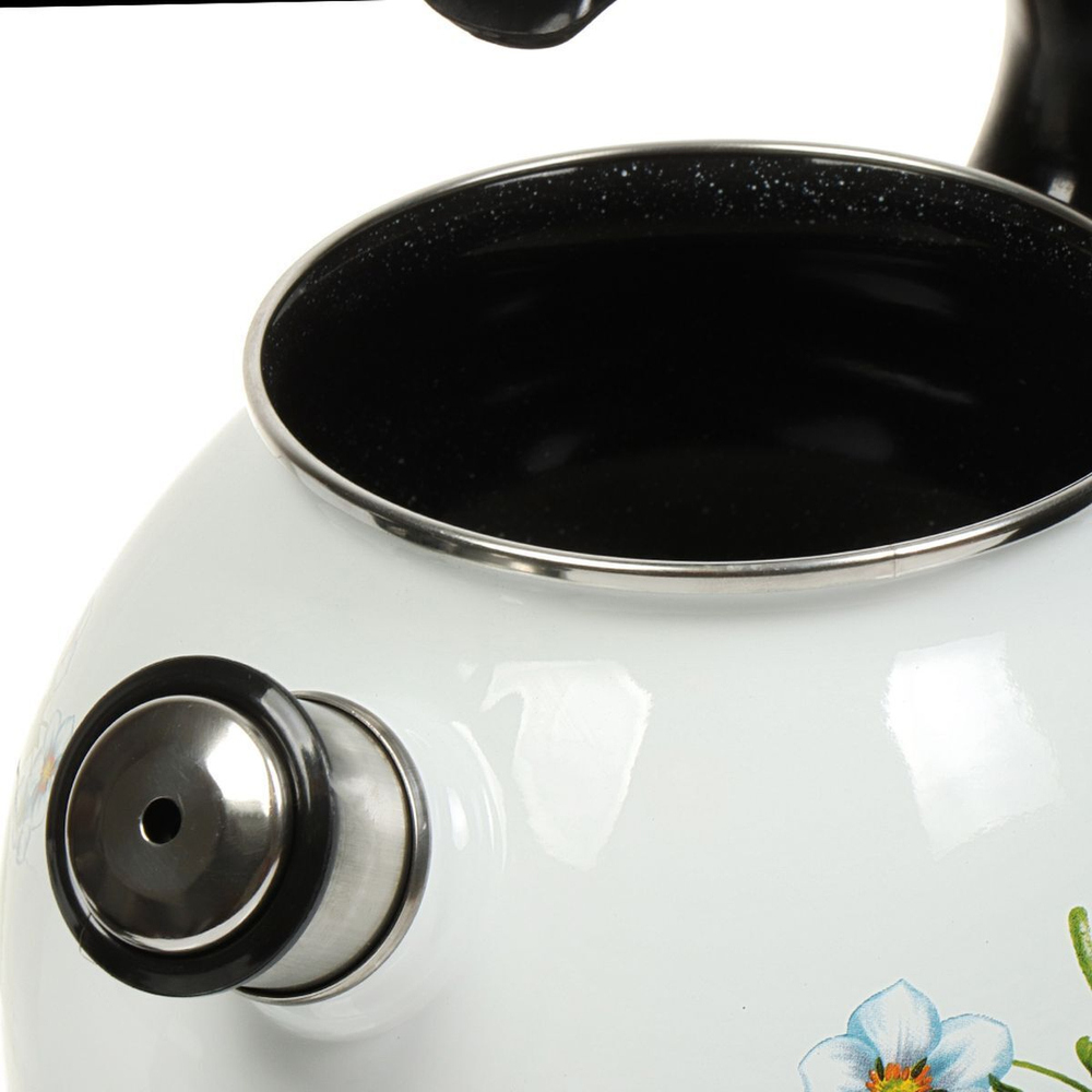 Чайник сталь, эмал, 3 л, свист, пл кнопка,с декором, руч консоль, Сиб товары, С2717.3, индукц, бел