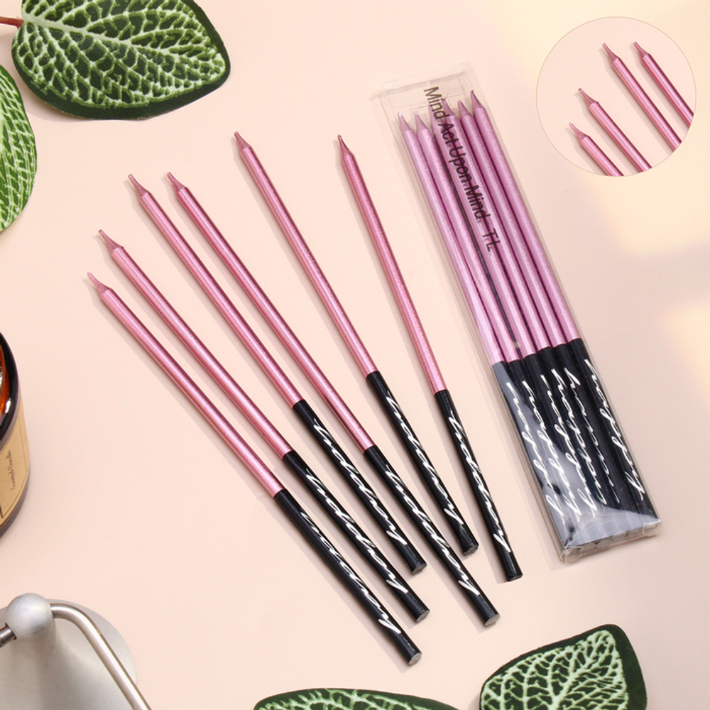 Свечи в торт 14,5 см, розовый с чёрным 6шт.