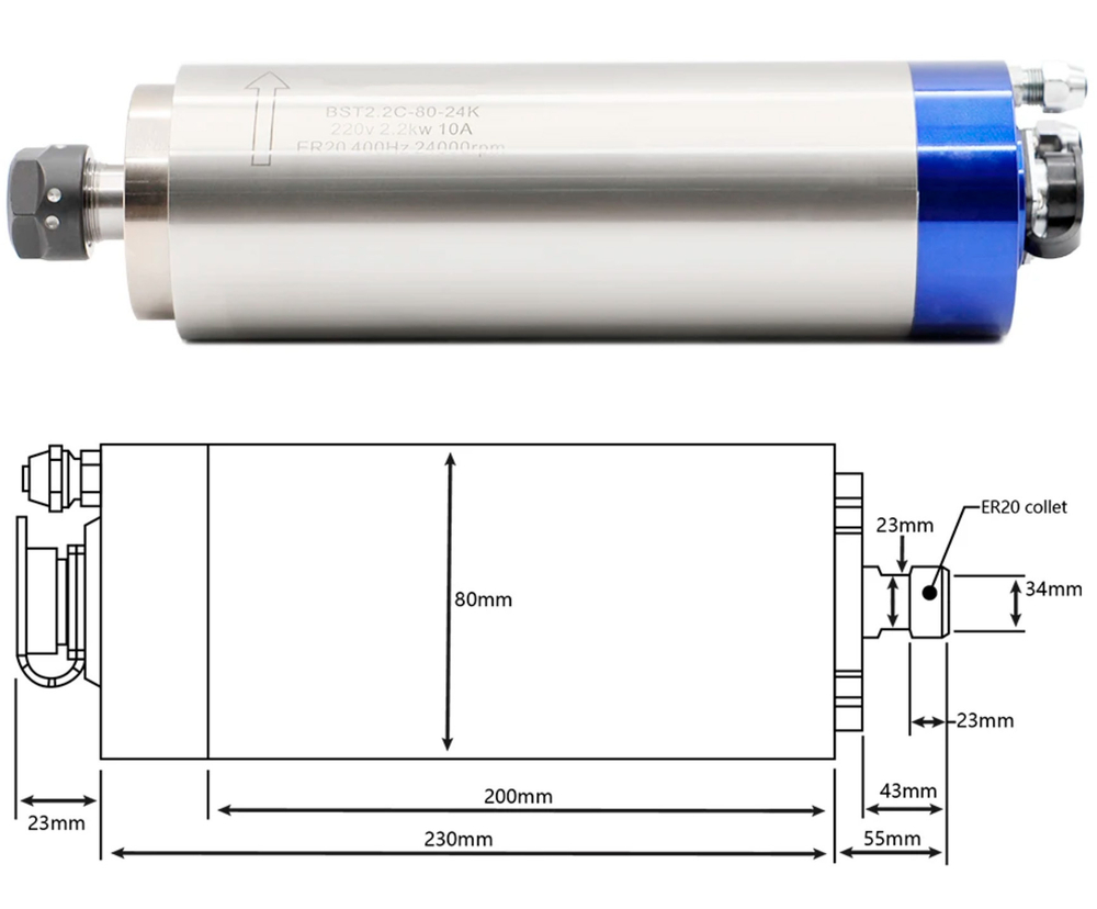 Шпиндель с жидкостным охлаждением 2,2 КВт