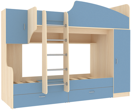 Двухъярусная кровать КарИВи Юниор 2  Дуб Молочный Светло-синий, голубой
