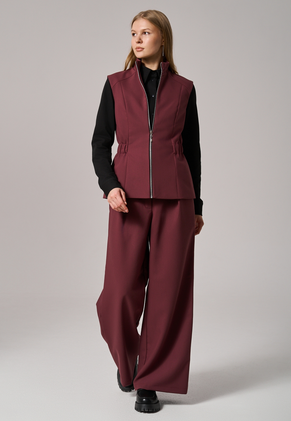 Брюки палаццо бордовые