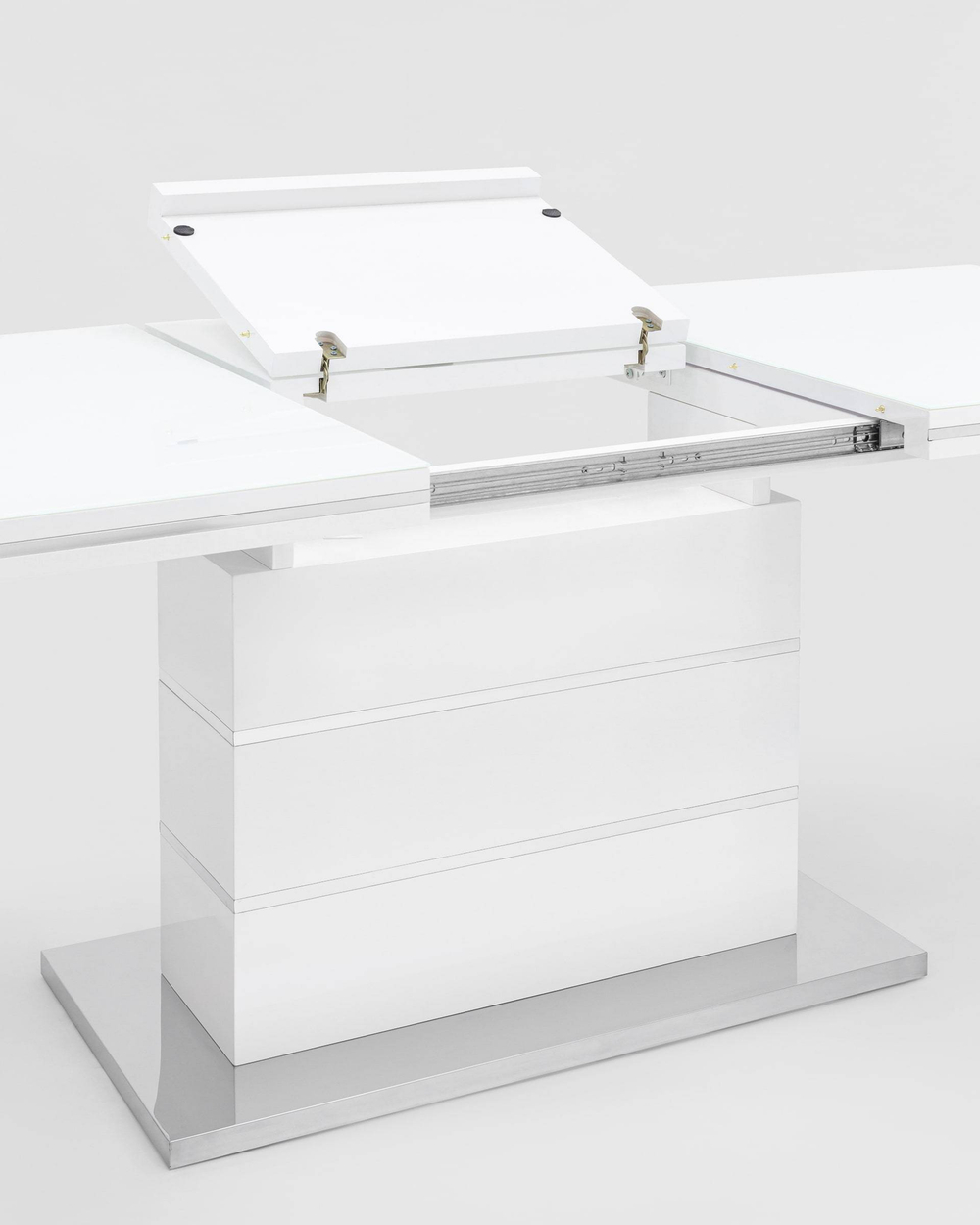 Стол обеденный Глазго раскладной 160-215*90 глянцевый белый