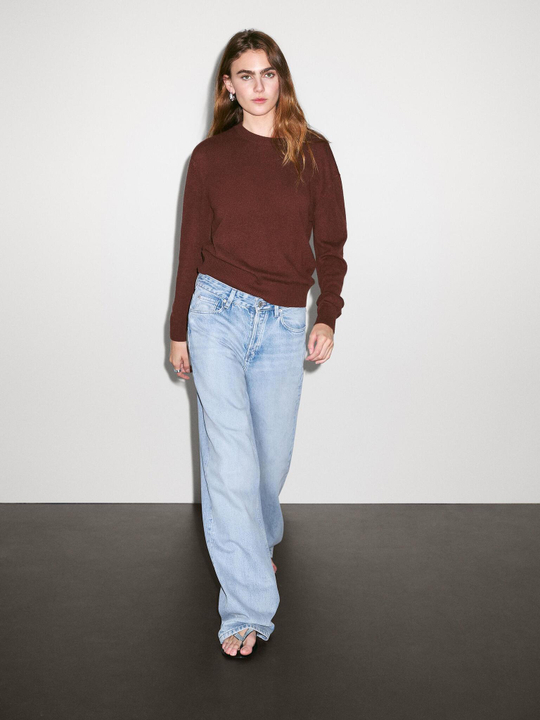 Massimo Dutti Свитер из 100% кашемира с круглым вырезом, терракотовый