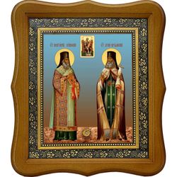 Икона Святителей Нектария Эгинского и Луки Крымского с иконой "Всецарица" с мощевиком.