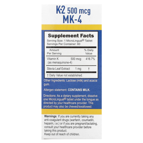 Superior Source, витамин K-2, 500 мкг, 60 быстрорастворимых таблеток MicroLingual