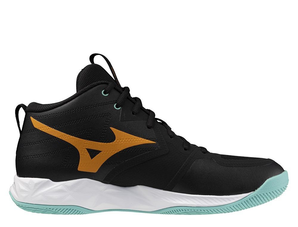 Мужские воллейбольные кроссовки BUTY MIZUNO WAVE MOMENTUM PRO MID / BLACK/TANGELO/ICE GREEN