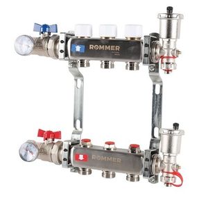 Коллекторы Rommer RMS-3210 с запорными клапанами в сборе из нержавеющей стали