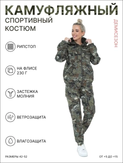 Спортивный костюм камуфляжный на флисе с Рипстопом RWF188