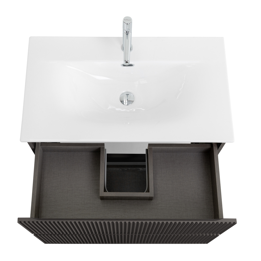 Тумба с раковиной подвесная BelBagno UNO-800-2C-SO-GSO Темно-Серый матовый, раковина белая BB-8099-80