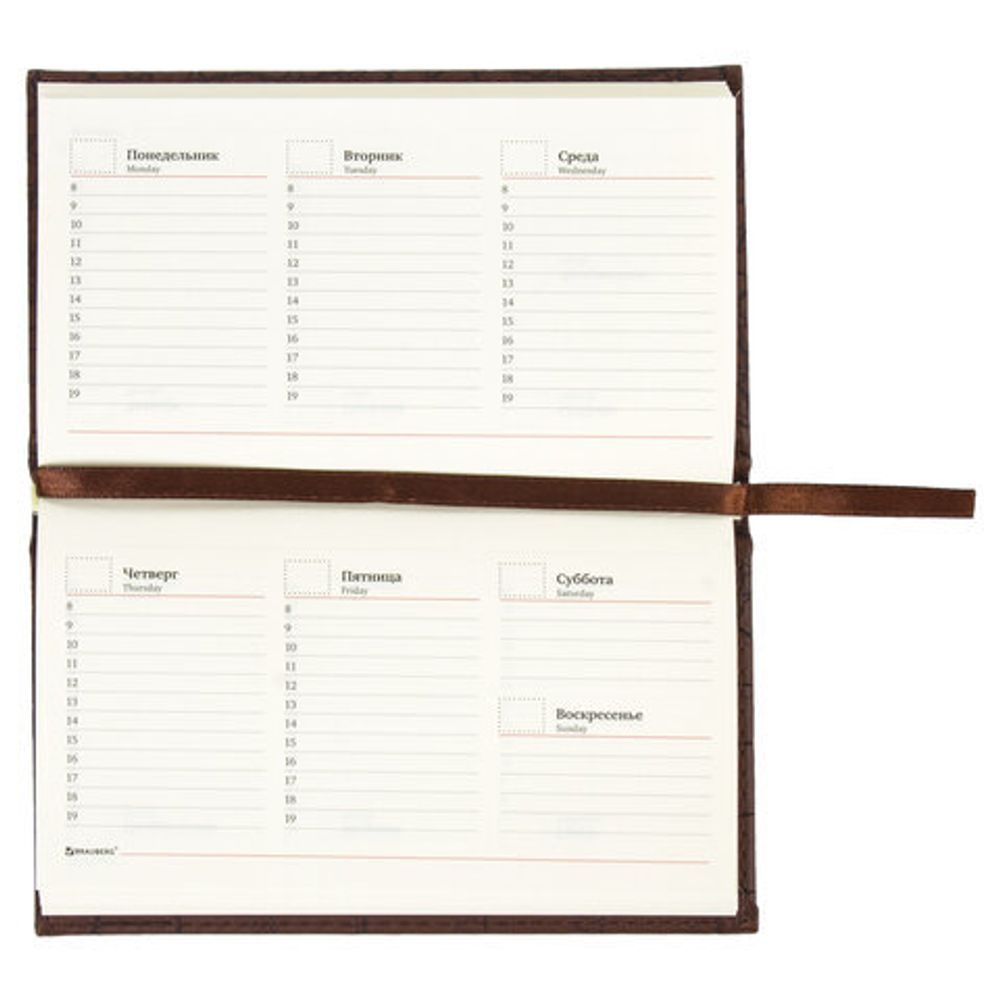 Еженедельник недатированный МАЛЫЙ ФОРМАТ А6 (95х155 мм) BRAUBERG "Alligator", кожзам, 64 л., коричневый, 126183