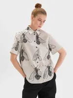 Рубашка FOS Насекомые короткий рукав Женская Бежевая V.2