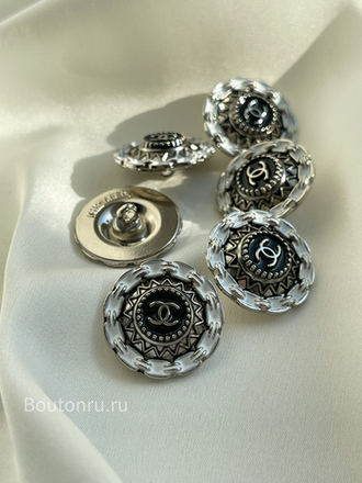 Пуговицы Шан. серебро черно-белая эмаль