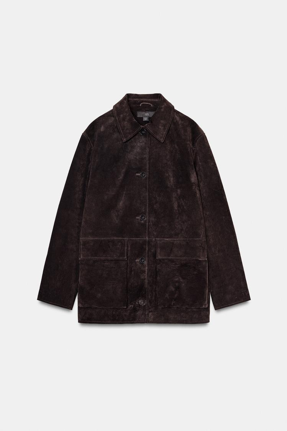 ZARA КУРТКА ИЗ 100% ЗАМШИ, КОРИЧНЕВЫЙ