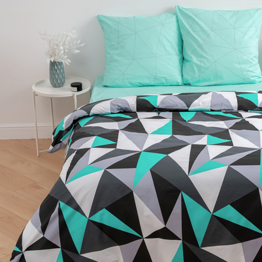 Постельное белье 2,0 поплин с европростыней «Мозаика бирюза» Традиция