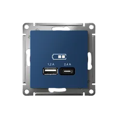 Розетка USB AtlasDesign тип A+C 5В/2.4А 2х5В/1.2А механизм аквамарин SE ATN001139