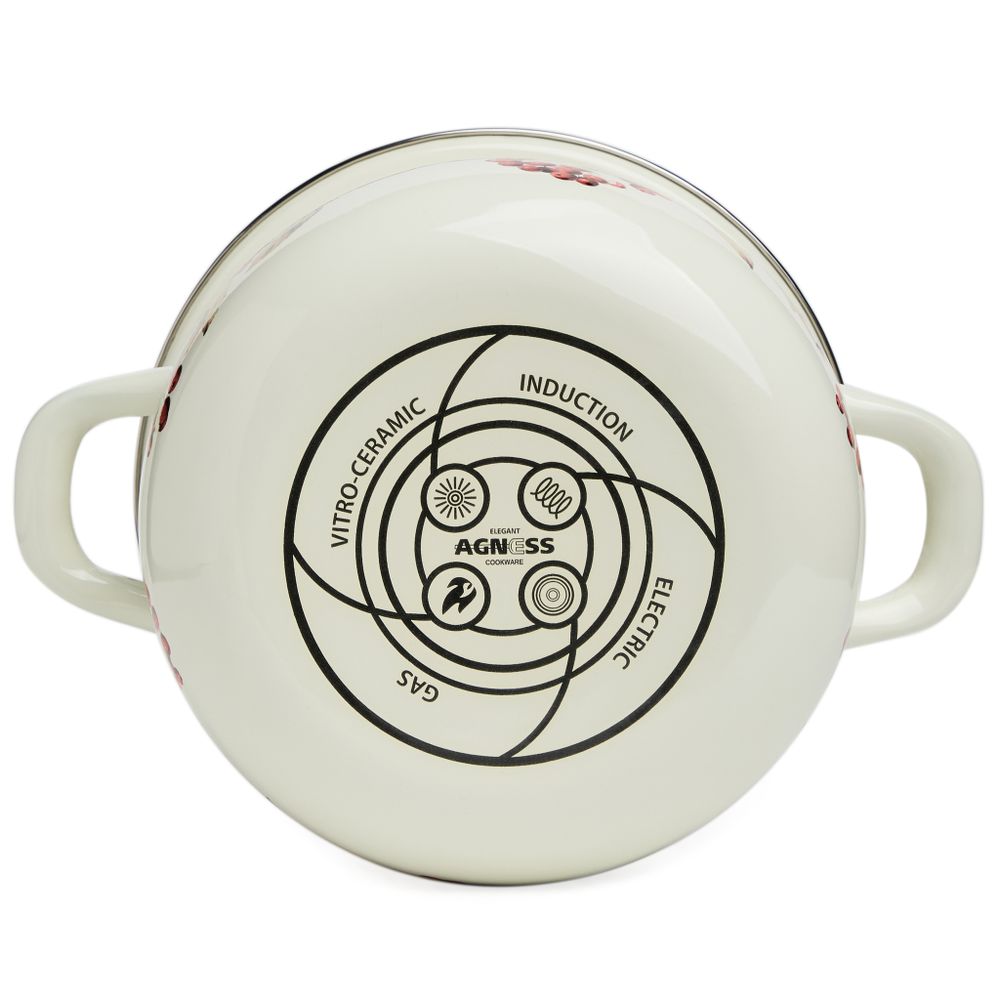 КАСТРЮЛЯ AGNESS ЭМАЛИРОВАННАЯ С ЭМАЛ.КРЫШКОЙ СЕРИЯ "СНЕГИРИ", 2.0 Л, 18*11 СМ