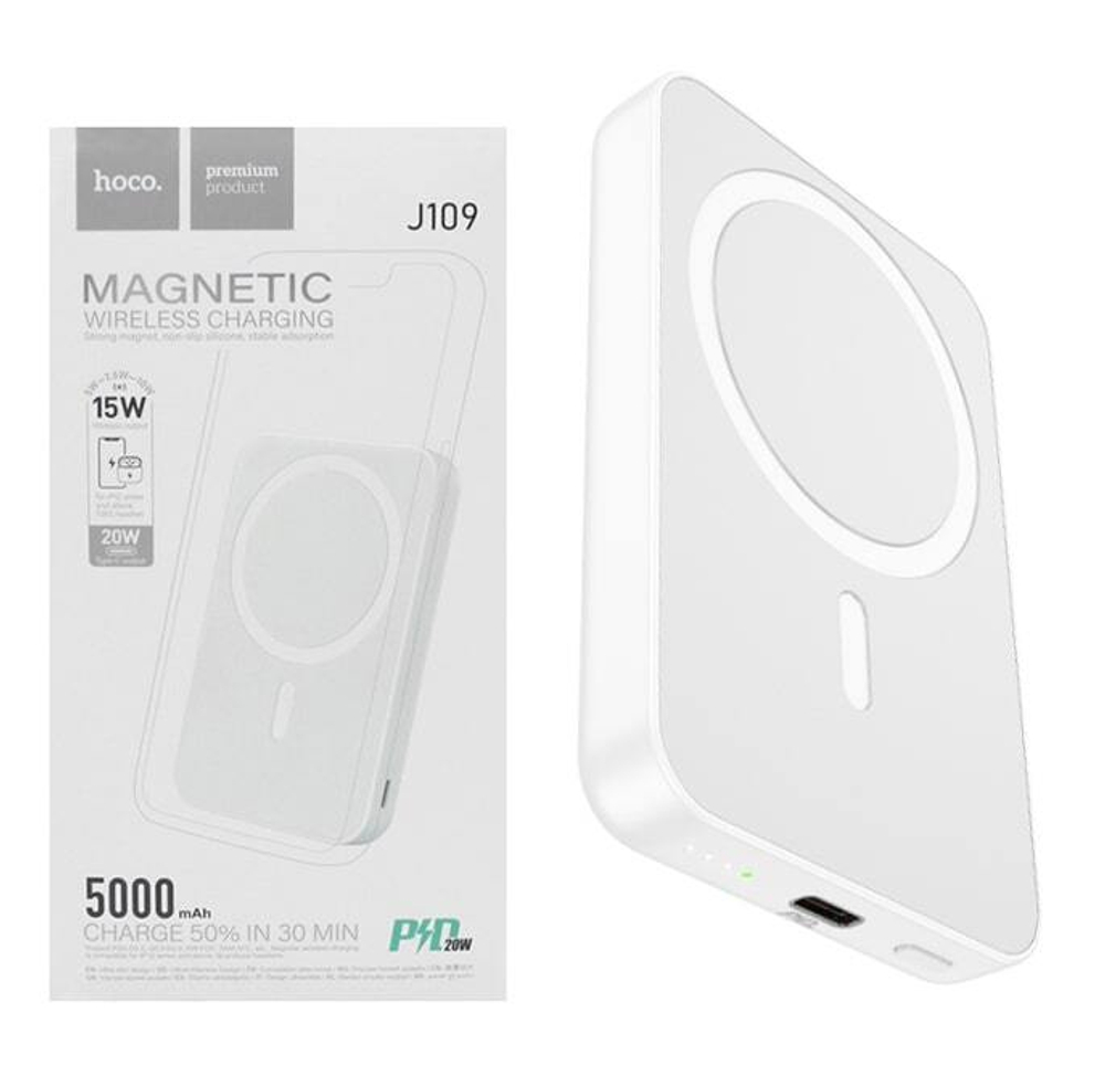 Портативный аккумулятор HOCO J109 5000 mAh PD 20W MagSafe (белый)