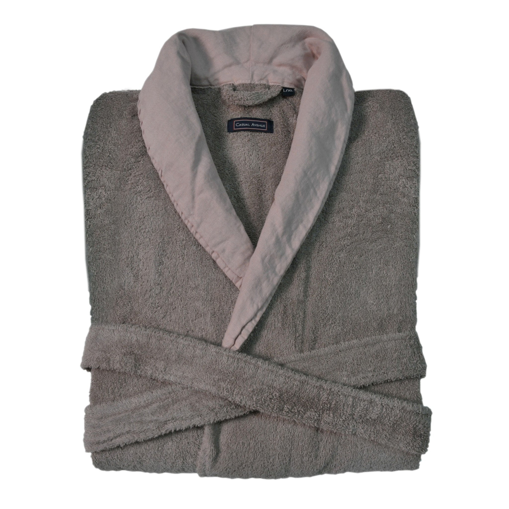 Халат махровый L'appartement Hampton серо-коричневый с розовым