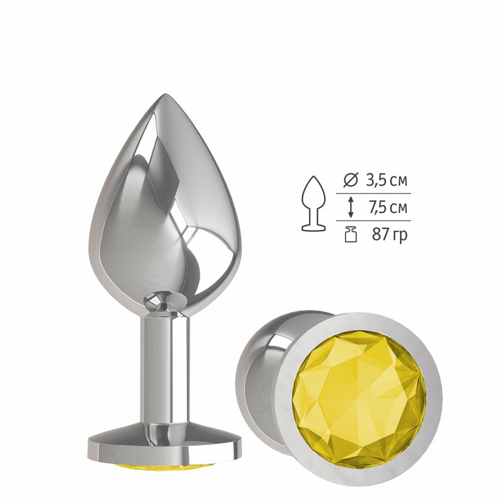 523-11 YELLOW-DD / Анальная втулка Silver с желтым кристаллом средняя