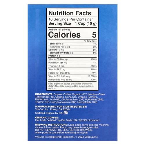 VitaCup, Genius Coffee, средней темной обжарки, 16 капсул по 10 г (0,35 унции)