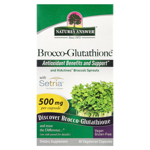 Nature's Answer, Brocco-Glutathione, средство с брокколи и глутатионом, 500 мг, 60 растительных капсул