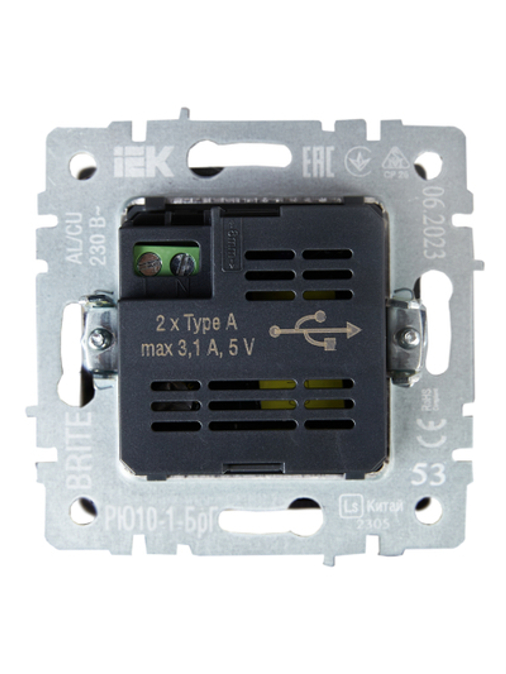 BRITE Розетка USB A+A 5В 3,1А РЮ10-1-БрГ графит IEK