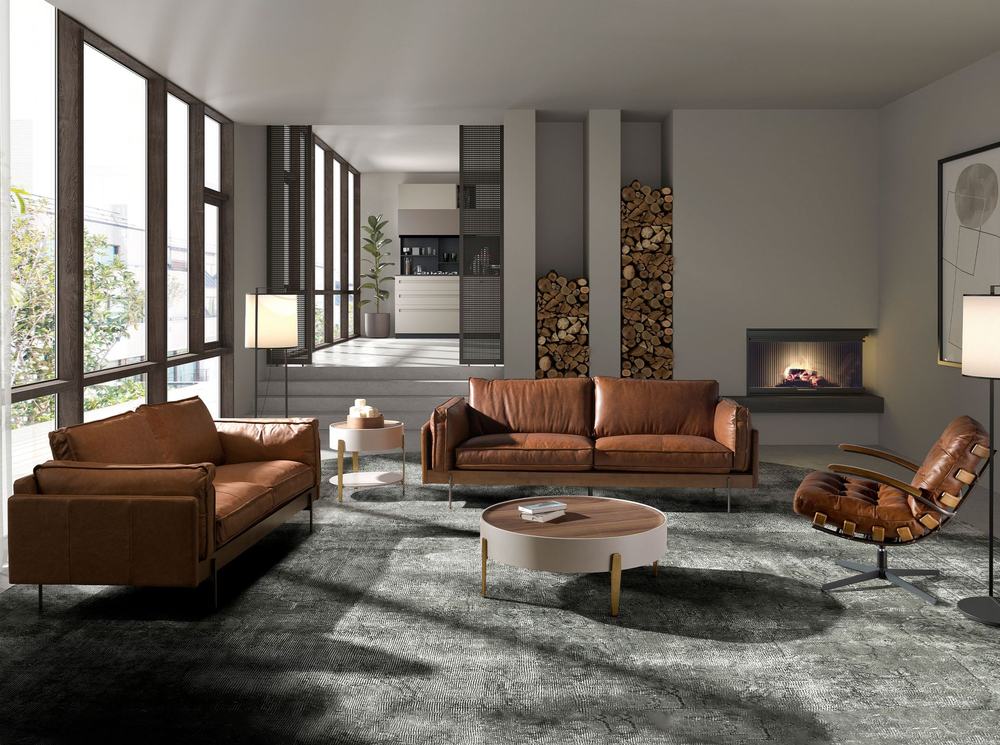 Диван 3-местный 6223 SL из табачно-коричневой кожи