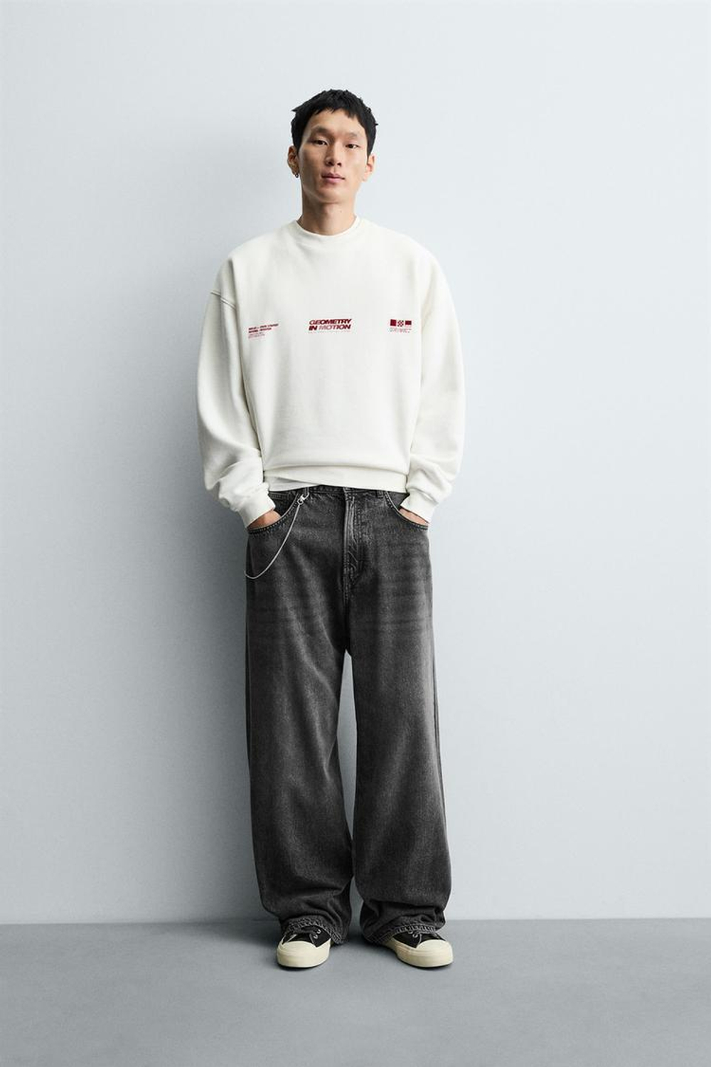 ZARA ТОЛСТОВКА С ПРИНТОМ И НАДПИСЬЮ, ЖЕЛТОВАТО-БЕЛЫЙ