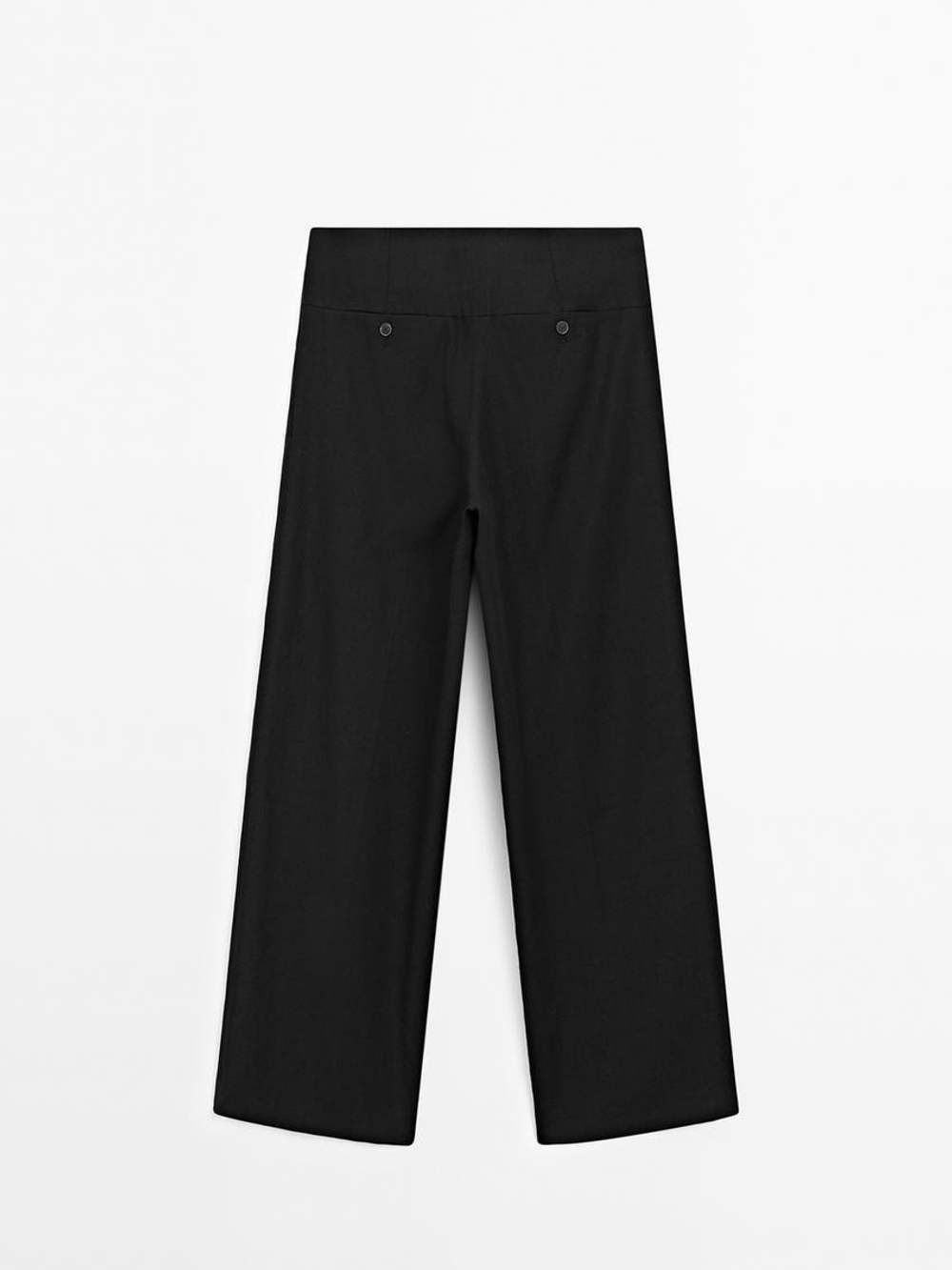 Massimo Dutti Костюмные брюки из струящейся ткани с защипами, черный